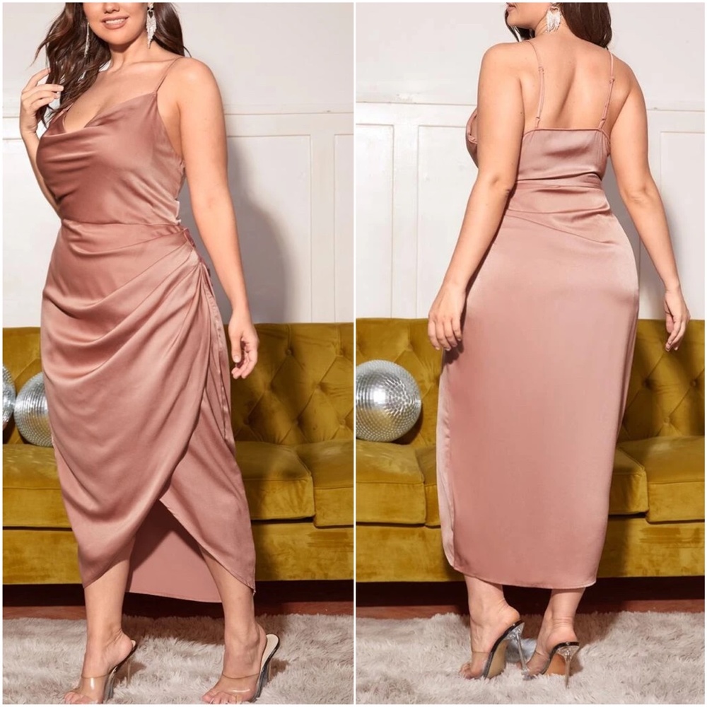 Plus Satin Formal Evening Black Tie Cami Dress - Picture 6 of 8